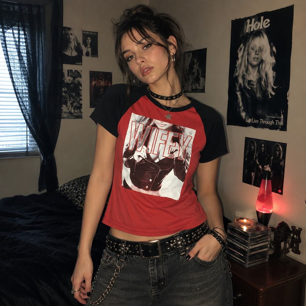 Take That Wifey Graphic Raglan Womens Tshirt Sz M Y2K Grunge Concert Street Red